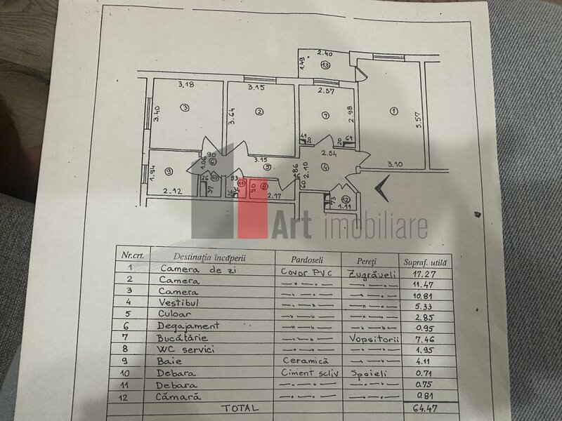 Antiaeriana Apartament 3 camere, parter, complet utilat   gata de mutat